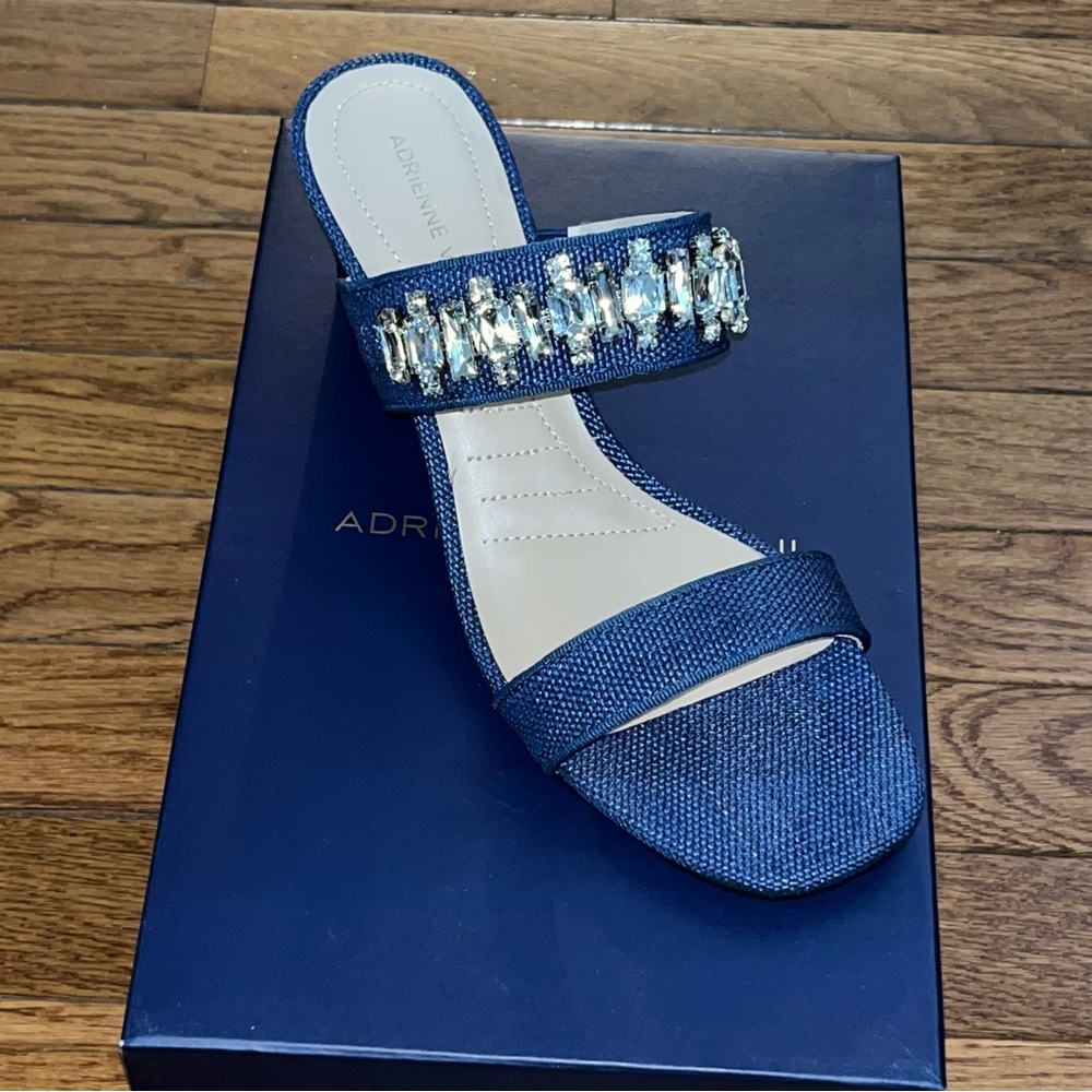 Adrienne Vittadini Acres Embellished Sandals Blue Raffia Women’s Size 7.5 Jewels - Picture 5 of 13